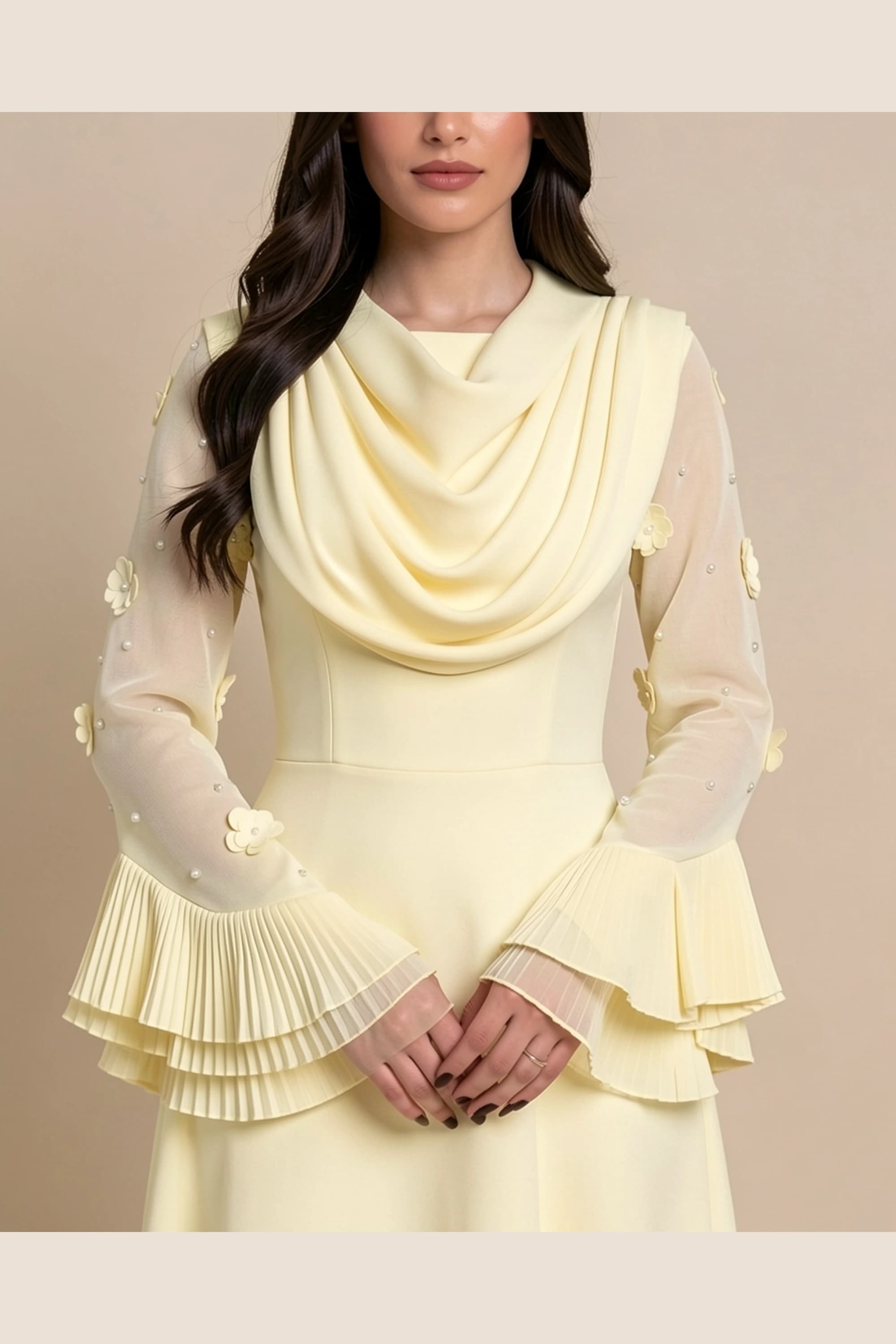 Lamora Draped-Pleat Midi Occasion Dress — image 2
