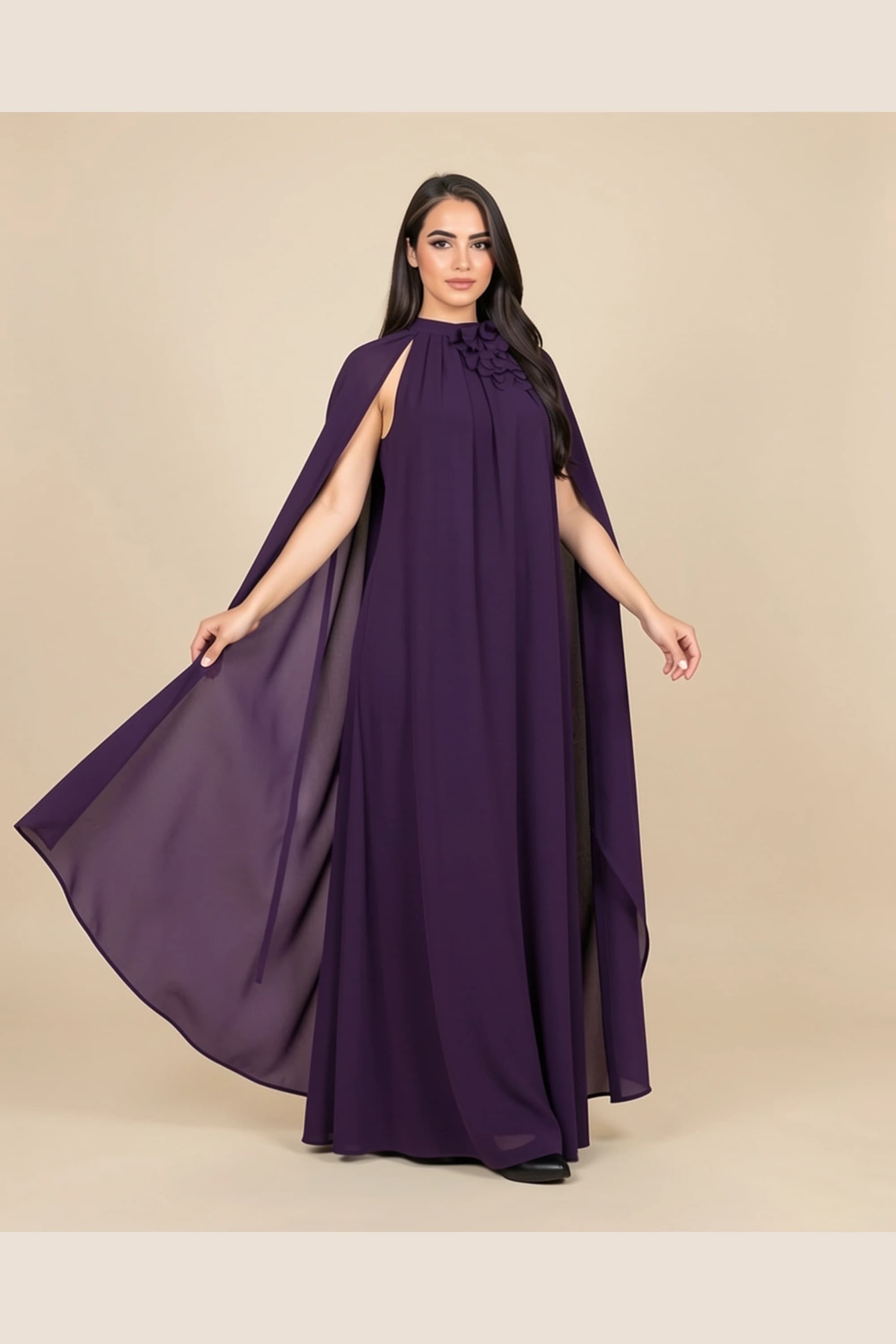 Lamora Flowing Cape Evening Dress — image 3