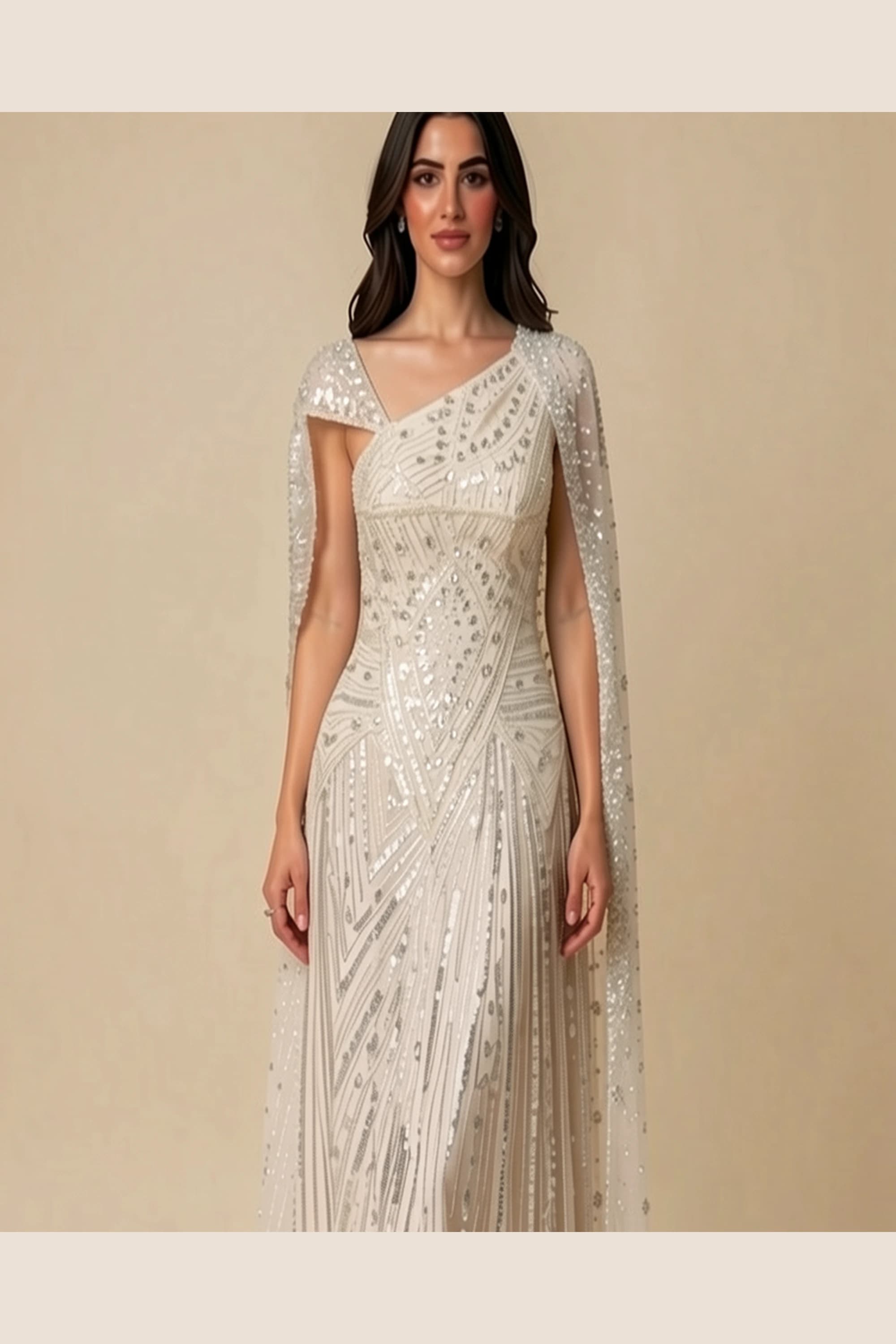 Lamora Luxury Ivory Asymmetric-Shoulder Gown — image 2