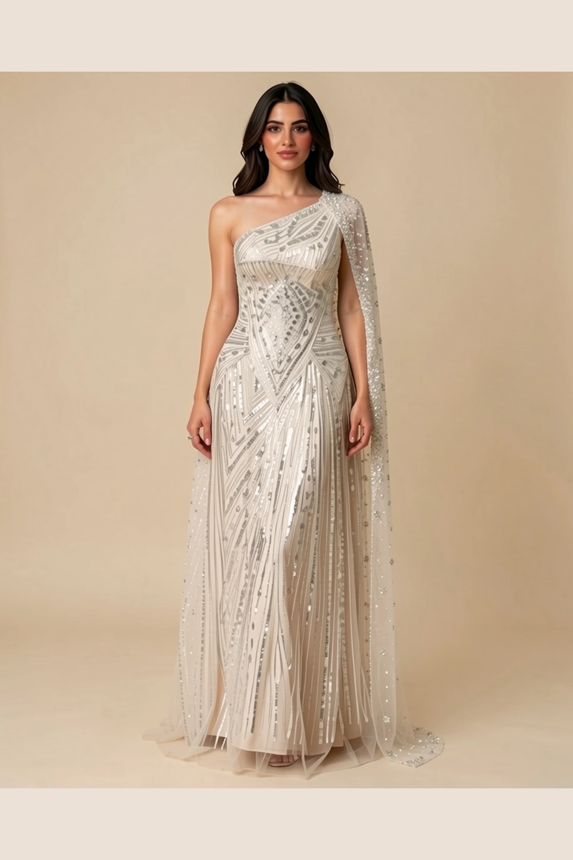 Lamora Luxury Ivory Asymmetric-Shoulder Gown — image 1